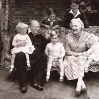 Winston Churchill and family on the family swingseat - Chartwell, Kent (1951)