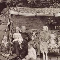 Winston Churchill and family on the family swingseat - Chartwell, Kent (1951)