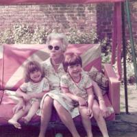 Eunice Fox (a customer) - her grandmother with grandchildren (the swing seat was bought in 1936 as a wedding present!)  - (1977)