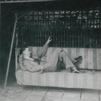 Vernon Yorke on a vintage swing seat (1930)