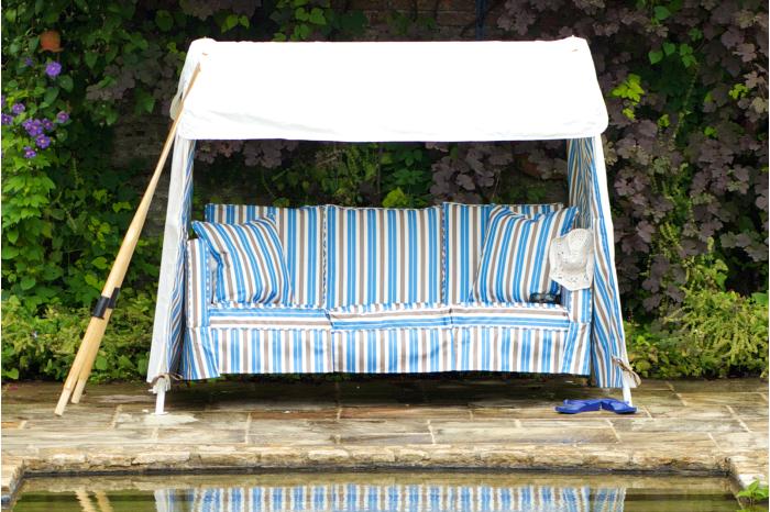 Oatmeal & Blue Brown Stripe Idler Garden Swing Seat